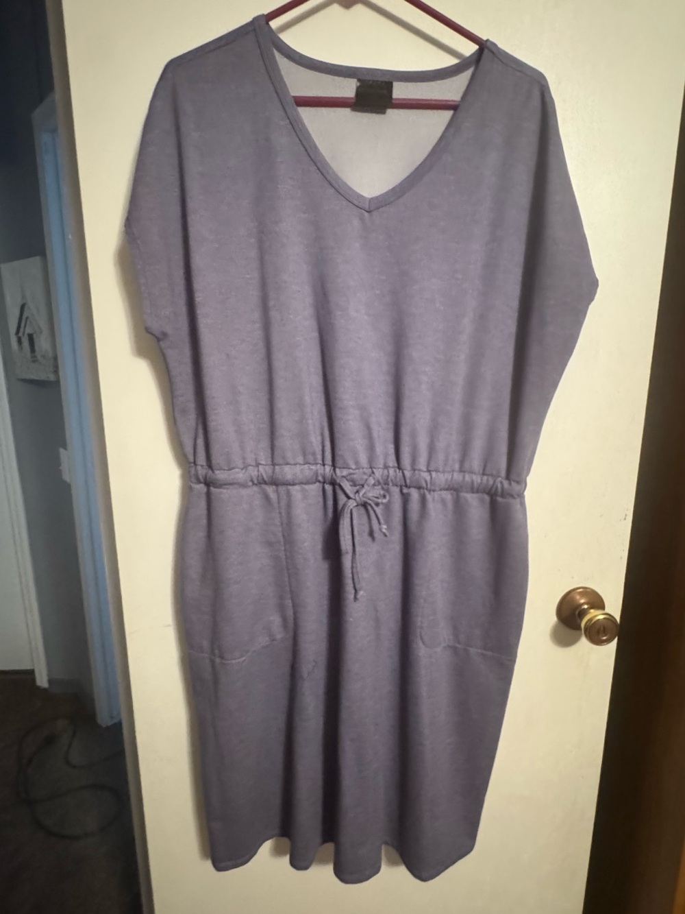 32 Degrees Lavendar blue  V-Neck Drawstring Midi Dress with Pockets